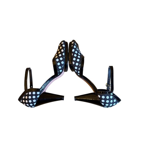 Via Spiga Papa Polka Dot Peep Toe Heels Size 9.5 Retro Rockabilly Shoes Black Wh - Picture 6 of 10